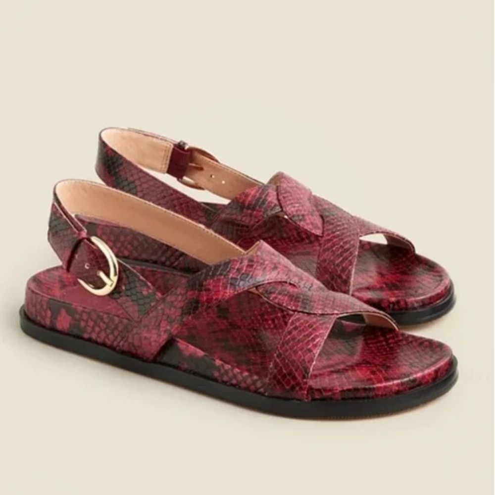 J‎ CREW Womens Sz 7 Colbie Cross-Strap Sandals Italian Snake-Embossed Leather